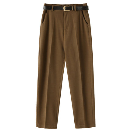Woolen suit pants women's autumn and winter fleece-lined thick small straight pants thin high waist cropped pipe pants