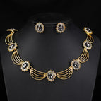 18k gold necklace + earrings pin gray black