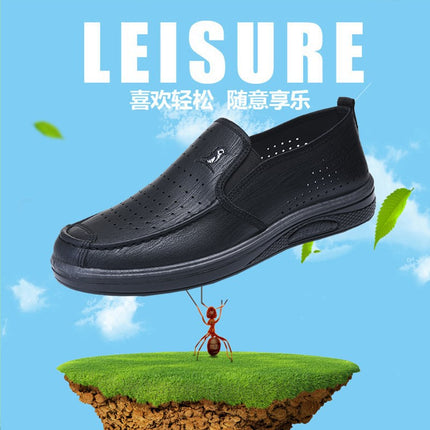 New Summer Men's Clogs, Breathable Hollow Mesh Shoes, Soft Soles, Non-Slip, Wear-Resistant Work Shoes, Men's Leather Shoes for Work