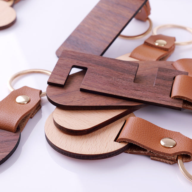 in stock Homestay Creative Leather Wooden Keychain Couple Keychain Creative Car Pendant