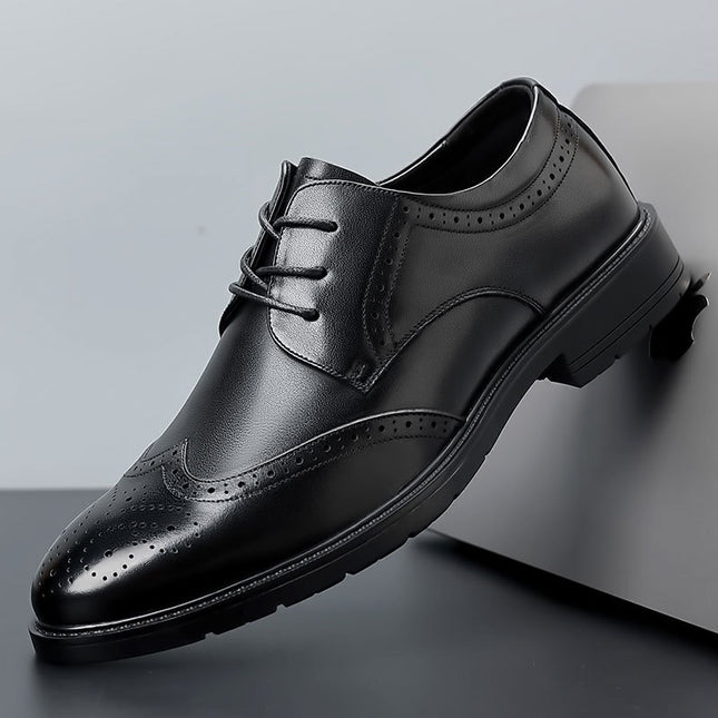 Leather Shoes for Men, Genuine Leather, High-End, Spring Season, Men's Business Formal Wear, Suit Leather Shoes, British Style Wedding Shoes, Brogue Shoes