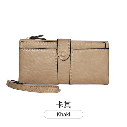 Cross-border European and American retro lychee pattern buckle long women's wallet Korean-style large capacity multi-functional bifold card holder