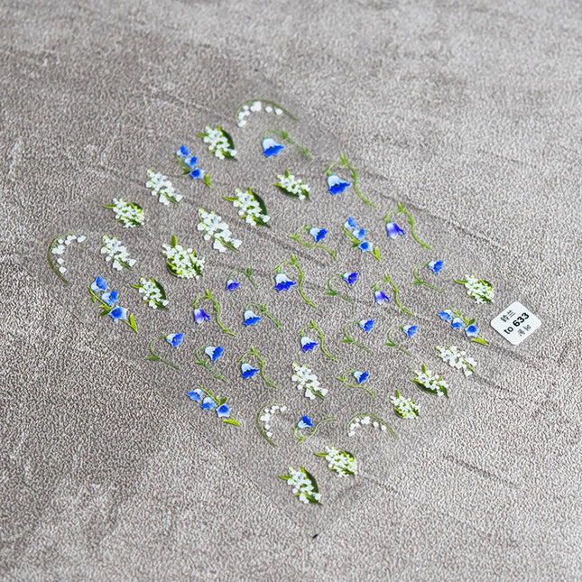 Fresh Bow Lily of the Valley Small Lily Nail Art Stickers Adhesive 3D Relief Trendy Japanese Flower Nail Decals