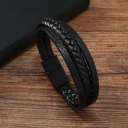2023 European and American Cross-Border Amazon Retro Leather Rope Braided Bracelet Ethnic Style Magnetic Clasp Men's Bracelet Handmade