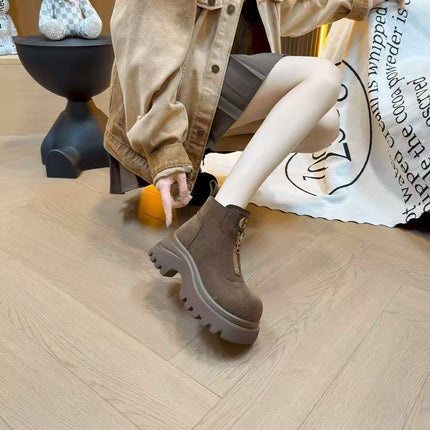 New Autumn Fashion Versatile Retro-Style Thick-Soled Ankle Boots with Round Toe Chelsea Boots