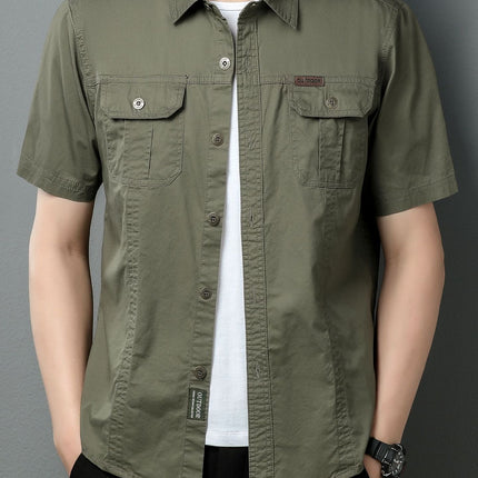 Summer Youth Men's American Style Outdoor Tooling Short-sleeved Shirt Men's Middle-aged plus size Multi-pocket Lag Tooling POLO