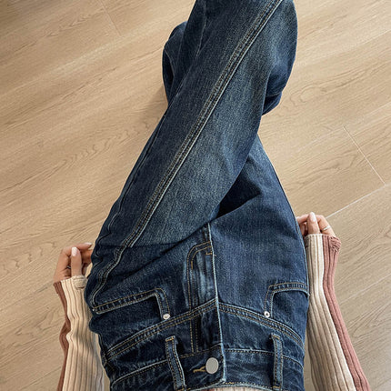 Autumn 2024 New High Waist Wide Leg Jeans Loose All-match Design Sense Dark Dash Wide Leg Long Pants