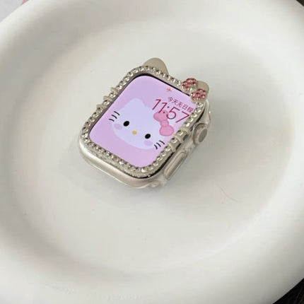 Suitable for AppleWatchS10 diamond kt cat watch case s9 diamond apple case s8/s7 half bag protective case