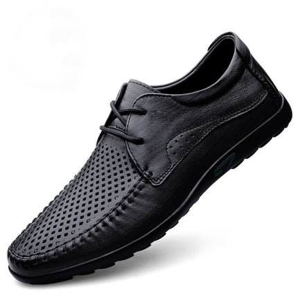 2025 Men's Summer Hollow Leather Shoes Soft Leather Comfortable Work Business Hole Leather Shoes Light Luxury Punched Shoes