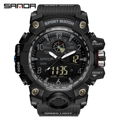 Sanda Hot-Selling Watch Korean Version Student Party Multi-Functional Waterproof Alarm Clock Electronic Watch Cool Dual Display Luminous Sports Watch