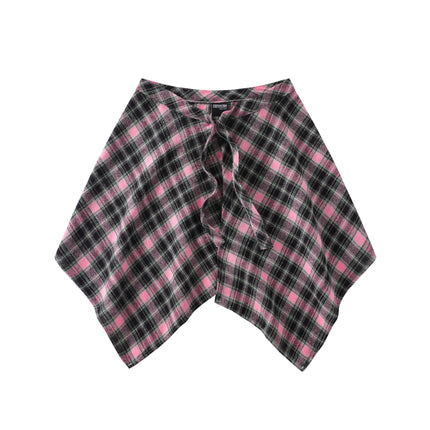 A generation of hair folding artifact color plaid fart curtain one-piece lace-up high street irregular hem Joker skirt