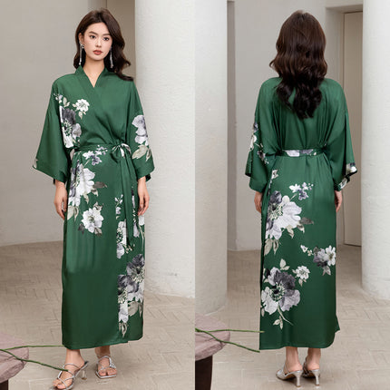 Yaoting New Style Satin Pajamas Women's Summer Large Size Light Luxury Seven-point Sleeve Cool Nightgown Bathrobe Home Clothes Women's WP2669