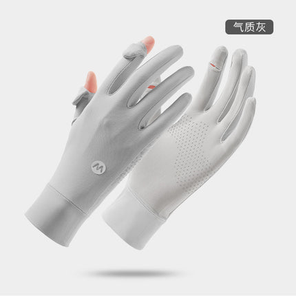 New spring and summer sunscreen gloves breathable thin driving cycling non-slip finger-free touch screen ice silk lengthened gloves wholesale