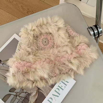 Autumn and Winter New Real Rex Rabbit Fur Knitted Hat All-match Tiger Head Lion Hats Warm Furry Face Show Girl
