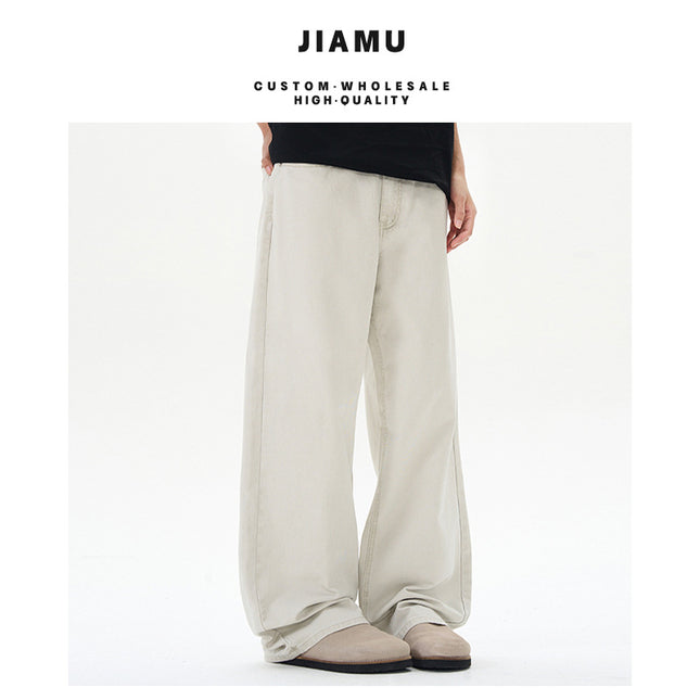 JIAMU Spring and Summer Couple Four-color Baggy jeans Neutral Wide Leg Dagging Loose Straight Casual Pants for Men and Women