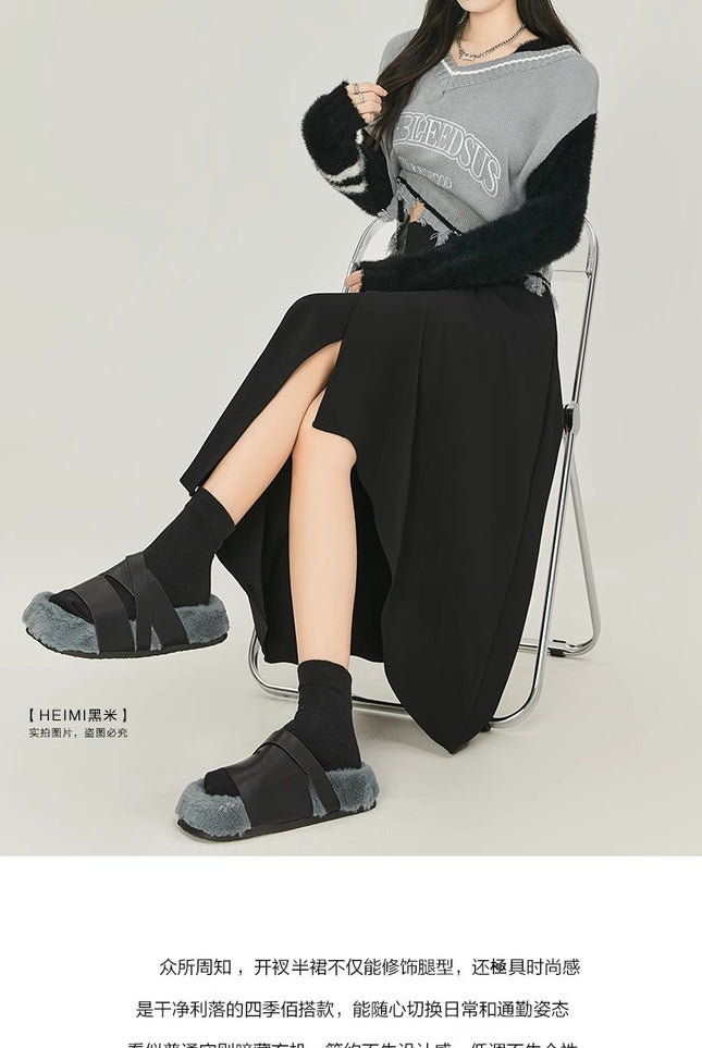 Black Skirt Mid-length Irregular Umbrella Skirt 2024 Summer New A- line Skirt Small Light Mature Style Long Skirt