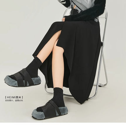 Black Skirt Mid-length Irregular Umbrella Skirt 2024 Summer New A- line Skirt Small Light Mature Style Long Skirt
