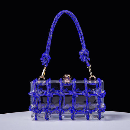 Cross-Border Spring and Summer Acrylic Transparent Storage Box Banquet Hand-Woven Rope Small Square Bag Armpit Handbag