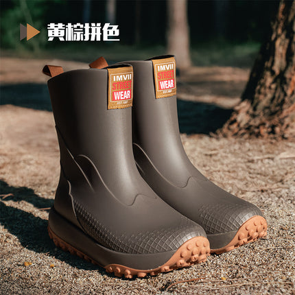 2026 Cross-Border New Fashion Mid-Calf Rubber Shoes for Men, Non-Slip Kitchen Work Shoes, Waterproof Men's Fishing Boots
