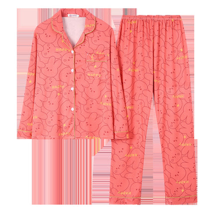 [Factory Wholesale] Women's Pure Cotton Pajamas, Spring and Autumn Style, Long-Sleeved, Long Pants, Can Be Worn Outside, Sweet Student Homewear Set