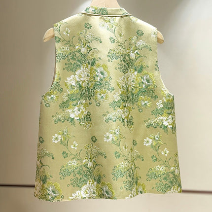 Super Nice in Spring, Beautiful and Elegant Top, New Chinoiserie National Style Green Vest for Women 2025 New Style