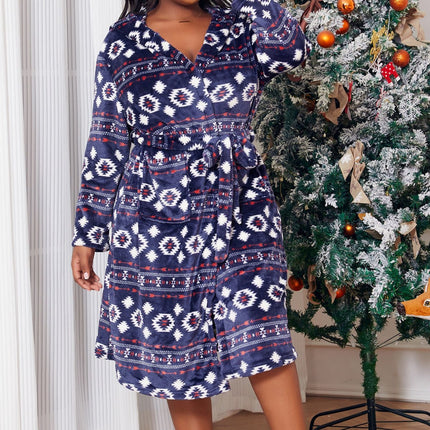 Wholesale foreign trade cross-border plus size women's pajamas autumn and winter hooded flannel new home clothing temu Xiyin
