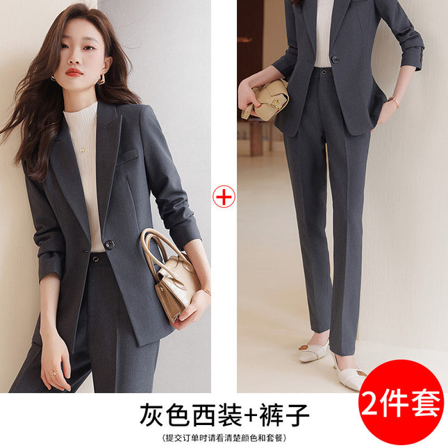 Elegant Goddess Style Professional Suit Set 2025 New Autumn and Winter Formal Workwear Blue-Gray Suit Two-Piece Set