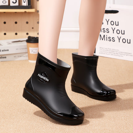 Short-Tube Student Adult Women's Non-Slip Overshoes, Wear-Resistant Rain or Shine Shoes, Women's Water Shoes, Women's Soft-Soled Plus Cotton Rubber Shoes, Waterproof and Velvet