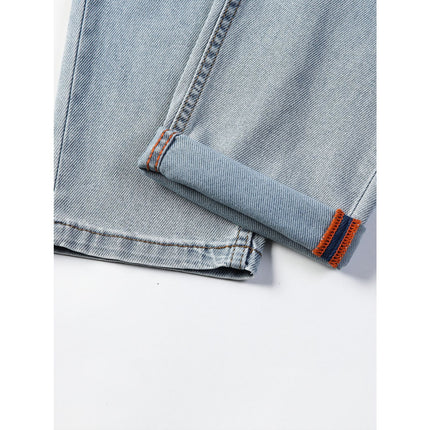 Trendy Brand Fashion light blue Light Business Jeans Men's Heavy Washed Stretch Slim-Fit Comfortable Trendy Small Straight Pants