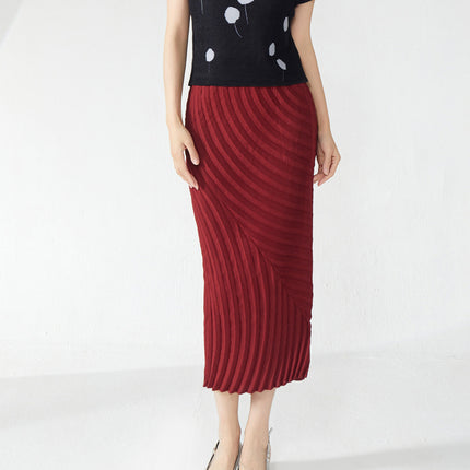 Miyake Year Ring Pleated Skirt Slim Fit Hip Wrap Mid-Length High-End Elastic Waist Elegant Versatile One-Piece Skirt