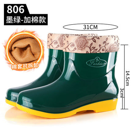 Four Seasons Short Tube Sunny Rain Women's Water Shoes Fashion Purple Rain Shoes Kitchen Canteen Mom Cleaning Non-slip Rubber Shoes Rain Boots