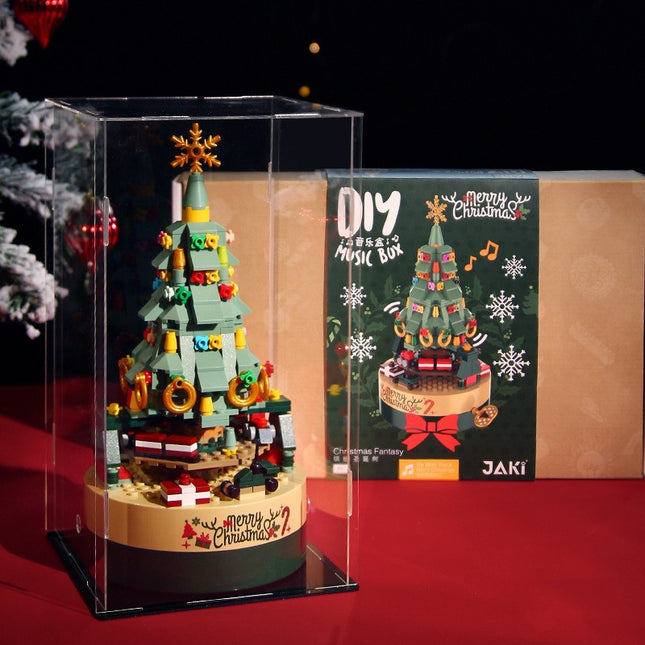 [Free Shipping] Genuine Jiaqi 1302 Colorful Christmas Tree Building Blocks Rotating Music Box Chinese Christmas Building Blocks Gift