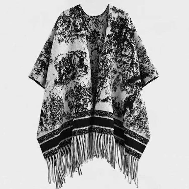 2024 Autumn and Winter Outer Wear Cold-Proof Warm Scarf Chinese Style Ink Painting Shawl Cloak Stacked Soft Neck Scarf