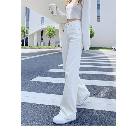 Off-White Wide-Leg Jeans for Women, Classy Straight Narrow Version, 2025 Summer Thin High-Waist Slim Floor-Length Pants