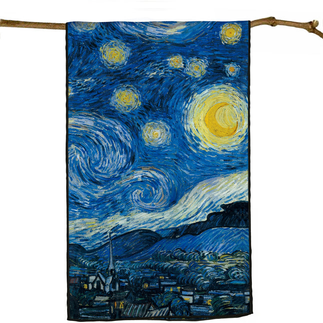 150cm Spring Long Van Gogh Oil Painting Series Starry Sky Women's Long Silk Scarf All-Match Shawl Scarf Scarf for All Seasons