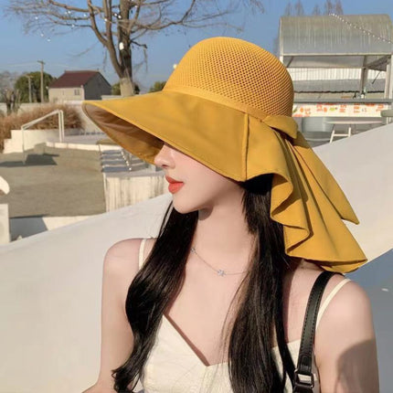 Spring and summer sunscreen face-covering breathable fisherman hat Korean bow shawl hat outdoor multi-functional sun hat