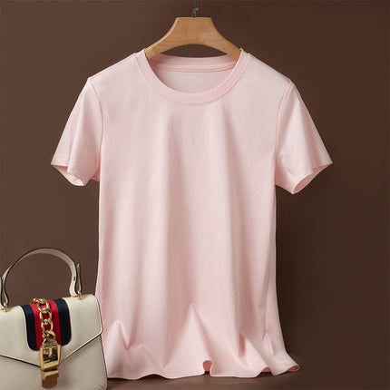 Pure 80-Count Double-Sided Mercerized Cotton Short-Sleeved T-Shirt Women's Cotton Loose 2023 Age-Reducing Short Black Technology White T-Shirt Trendy