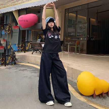 High Waist Wide Leg Jeans Women's 2024 New Autumn and Winter Original Color Tannin Dipped Straight Loose Mop Pants