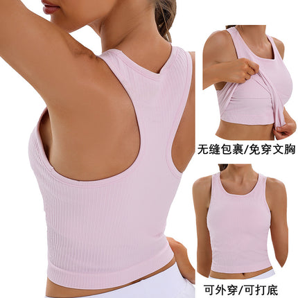 Cross-border lulu Yoga Vest Women's Wear Beauty Back Vest with Chest Pad Sleeveless Running Sports Fitness Wear