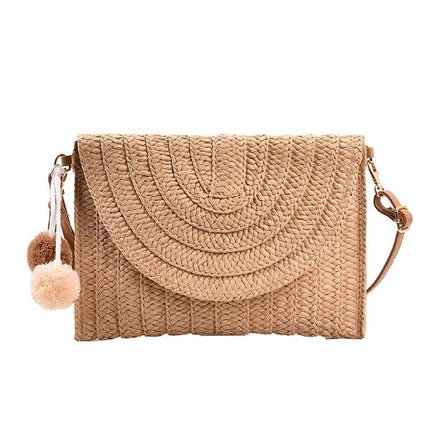 Cross-Border New Straw Woven Bag, Hand-Woven Bag, Large-Capacity Envelope Bag, Single Shoulder Crossbody Bag, Women's Vacation Beach Bag