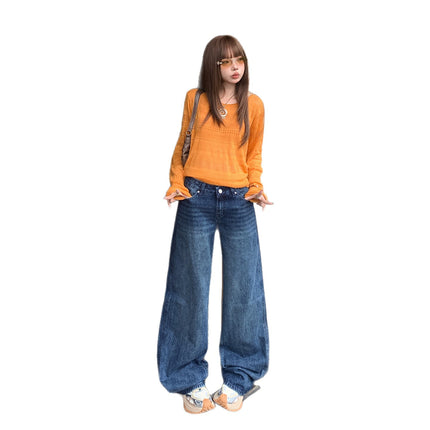2025 Retro Loose Low-Waist Wide-Leg Pants Autumn and Winter New Style Slimming and Taller Straight-Leg Floor-Length Jeans Trendy