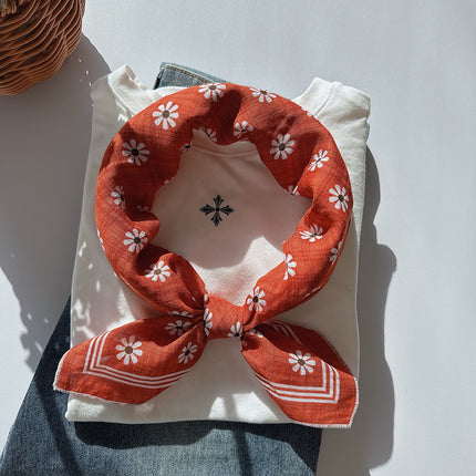 2025 Spring and Summer New Cotton Small Square Soft Printed Scarf Neck Protecting Small Scarf Sunscreen Headscarf Hair Belt Women