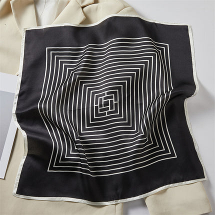 100% Silk Scarf Spring New Black Silkworm Silk 53cm Small Square Scarf Advanced Sense White Scarf