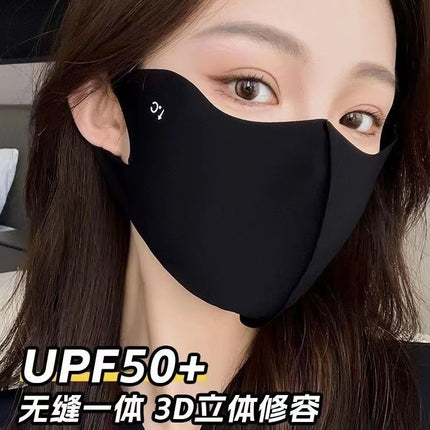 Summer Uv Protection Sunscreen Mask Facekini for Women, Full-Face Sunshade Breathable Black Rubber Brim Contouring Sunscreen Mask