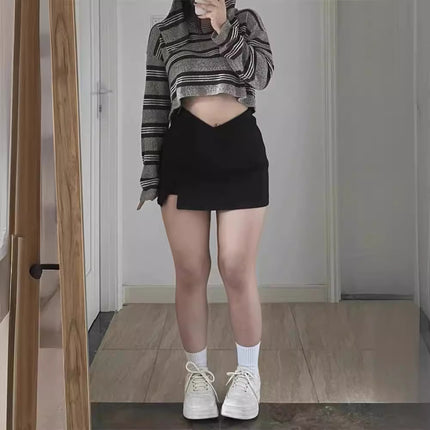 Slightly Fat mm Slimming Look Black Skirt Women's Summer 2024 New Pear-Shaped Body Large Size Flesh-Covering A-Line Hip-Hugging Short Skirt