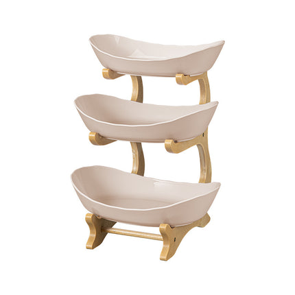 Imitation Wood Grain Household Cross-Border Multi-Layer Household Living Room Fruit Plate Candy Fruit Plate Three-Layer Double-Layer Plastic Rack Fruit Plate