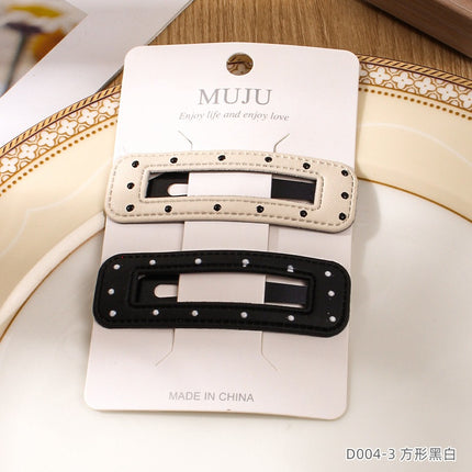 Light Luxury Small Fragrant Style Dot Hairpin 2 Pair-mounted BB Clip Advanced Sense PU Leather Side Clip Hairpin Broken Hair Bangs Clip