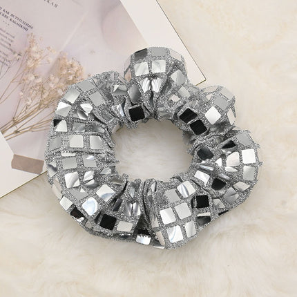 New cross-border silver large intestine hair ring women's head high sense hair ring fabric hair rope light luxury hair accessories wholesale