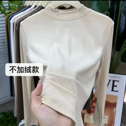 Spring and Autumn Women's Slim Pure Color New Bottoming Shirt 2025 Turtleneck Bottoming Shirt T-Shirt Fashionable T-Shirt Mid-Collar