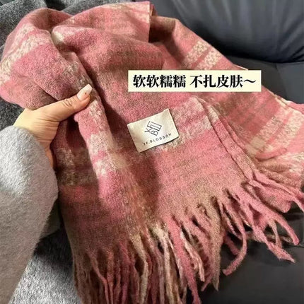 Atmospheric Imitation Cashmere Plaid Scarf for Women in Winter Thickened Warm Scarf for Students Versatile Scarf Live Broadcast Hot Cross-Border